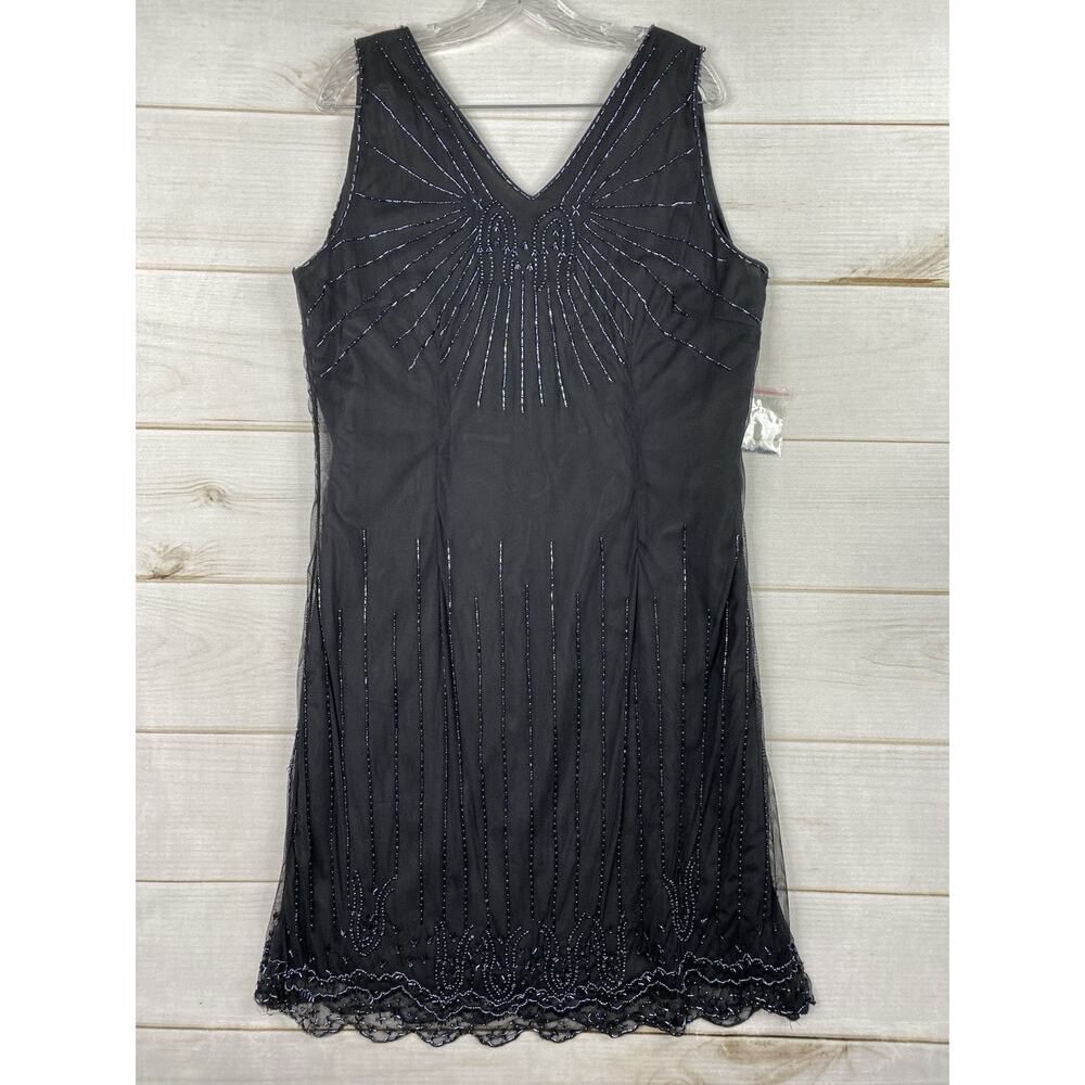Vtg Phool Dress XL Little Black Beaded Overlay Lined Party 50's Retro Look NEW!
